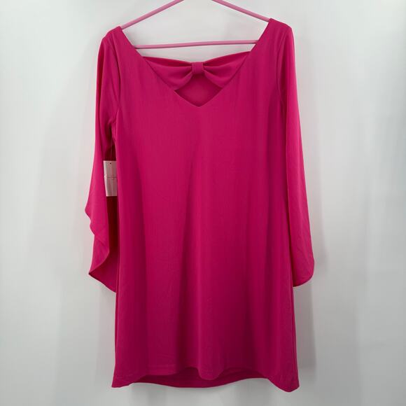 Jessica Simpson Dress SZ8 NWT Bow Back Flutter Sleeve Fuchsia Pink Cocktail Mini - Picture 4 of 16